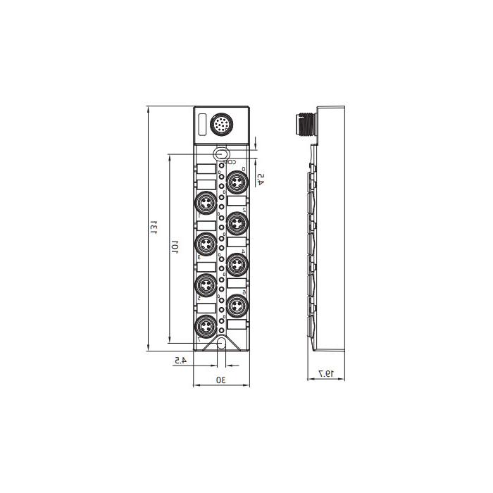 M8 junction box, PNP, 8-port split, LED, M12 integrated interface dock, 23P8S1