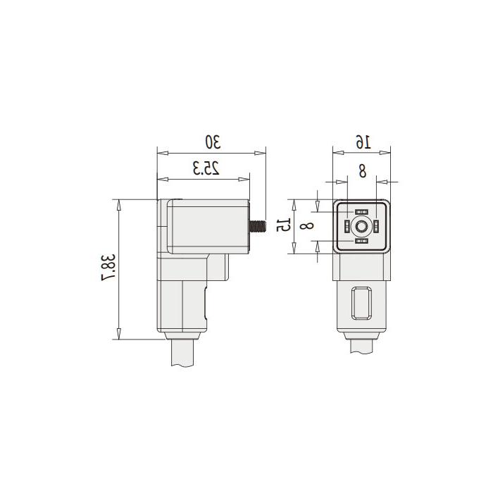 Valve plug类型C、DIN、8mm、4Pin、单端预铸PVC非柔性电缆、灰色护套、6VC003-XXX